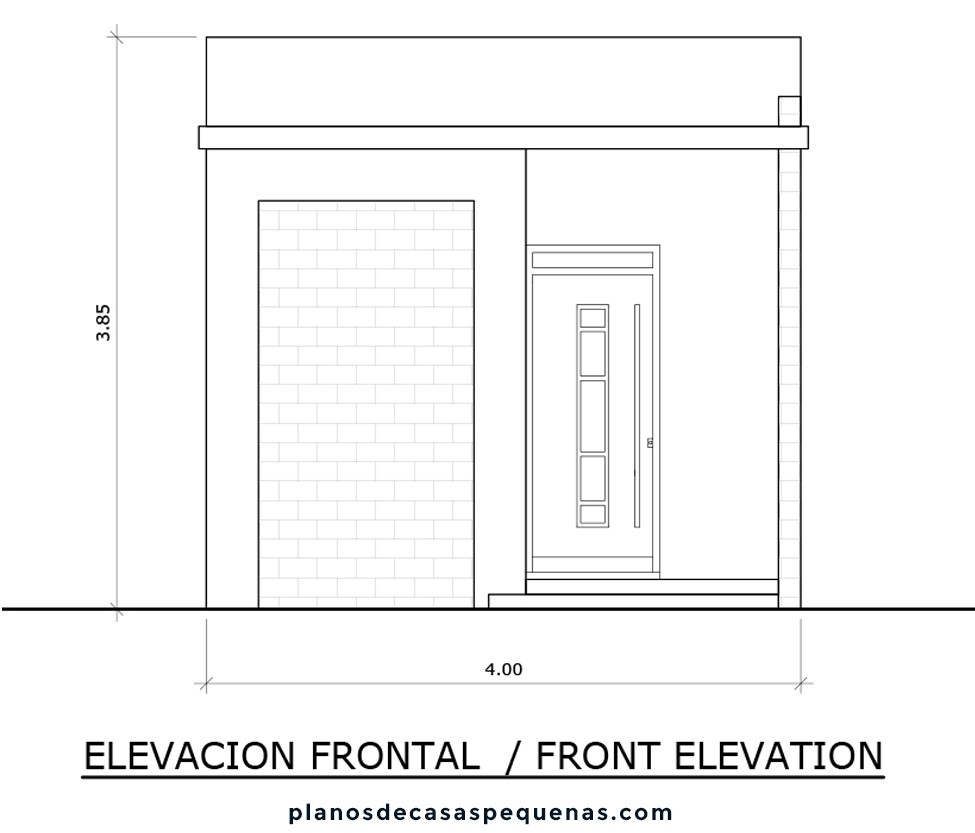 elevación frontal con medidas de casa 4x4