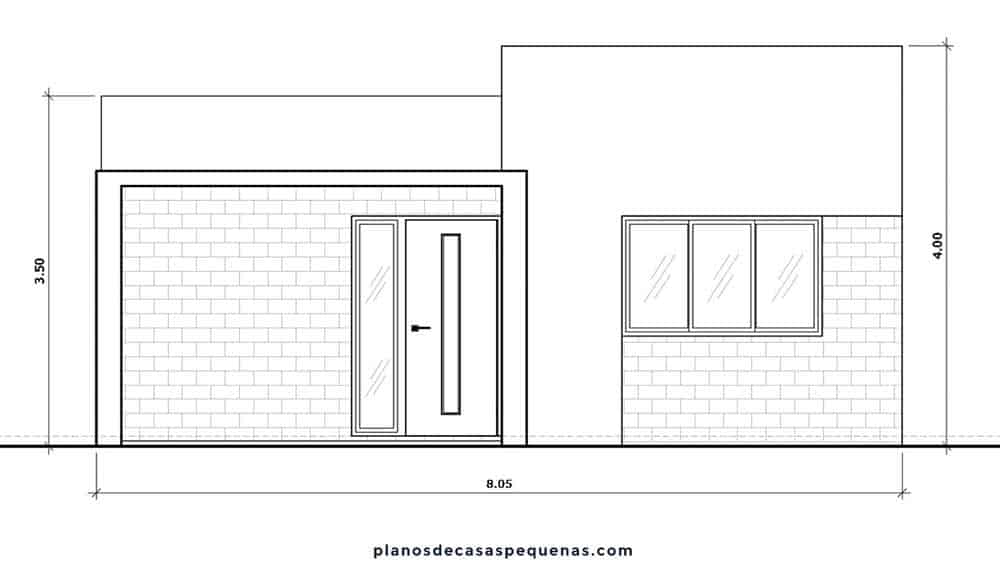 plano de fachada de casa 8x8.