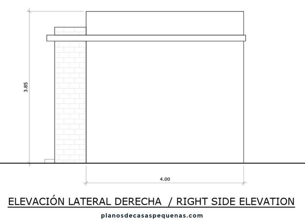 elevación lateral derecha con medidas de casa 4x4