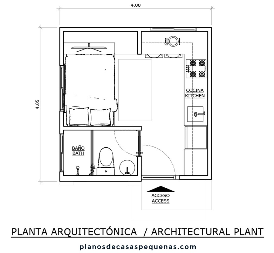 plano arquitectónico con medidas de casa 4x4