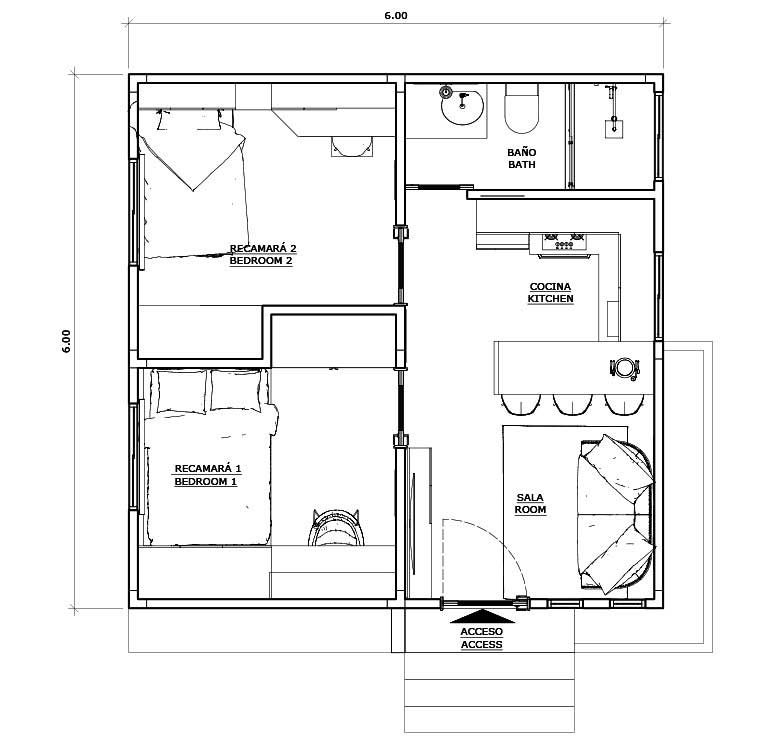 planos de casas pequeñas 6x6 metros