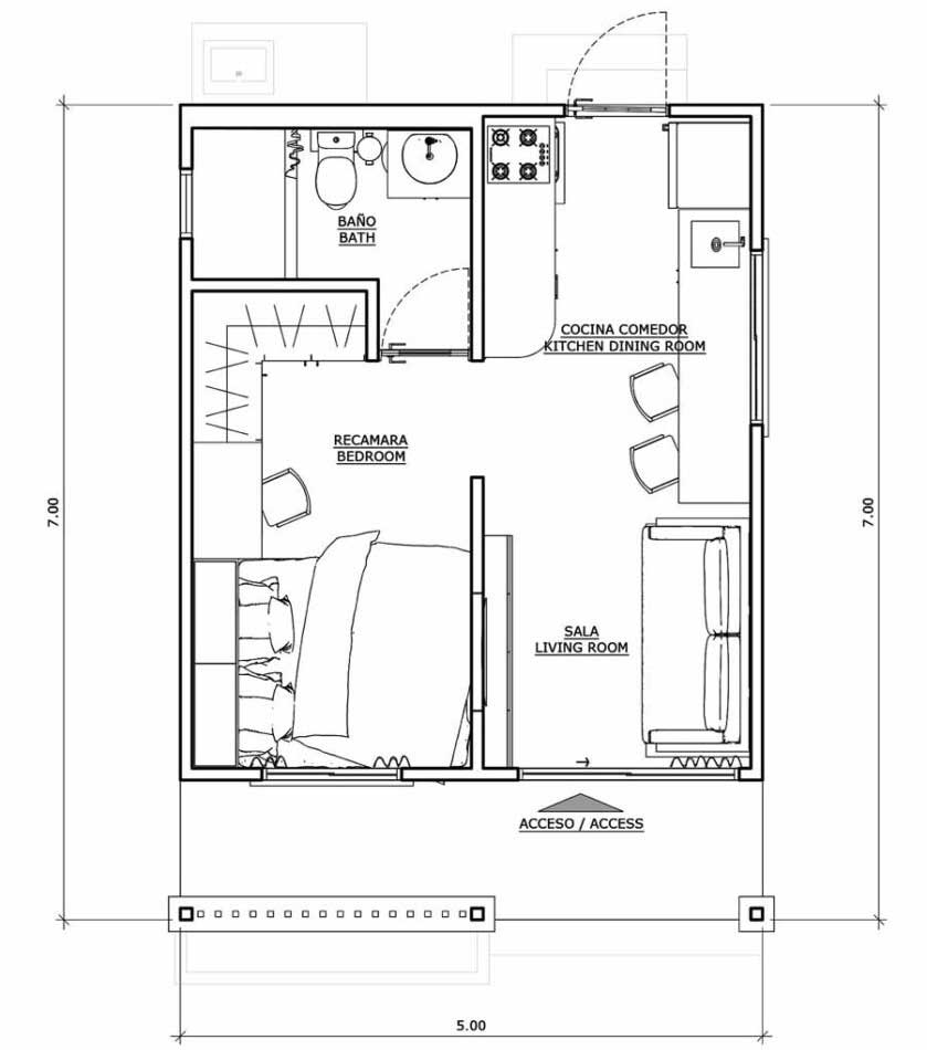 planos de casas pequeñas 5x7 metros