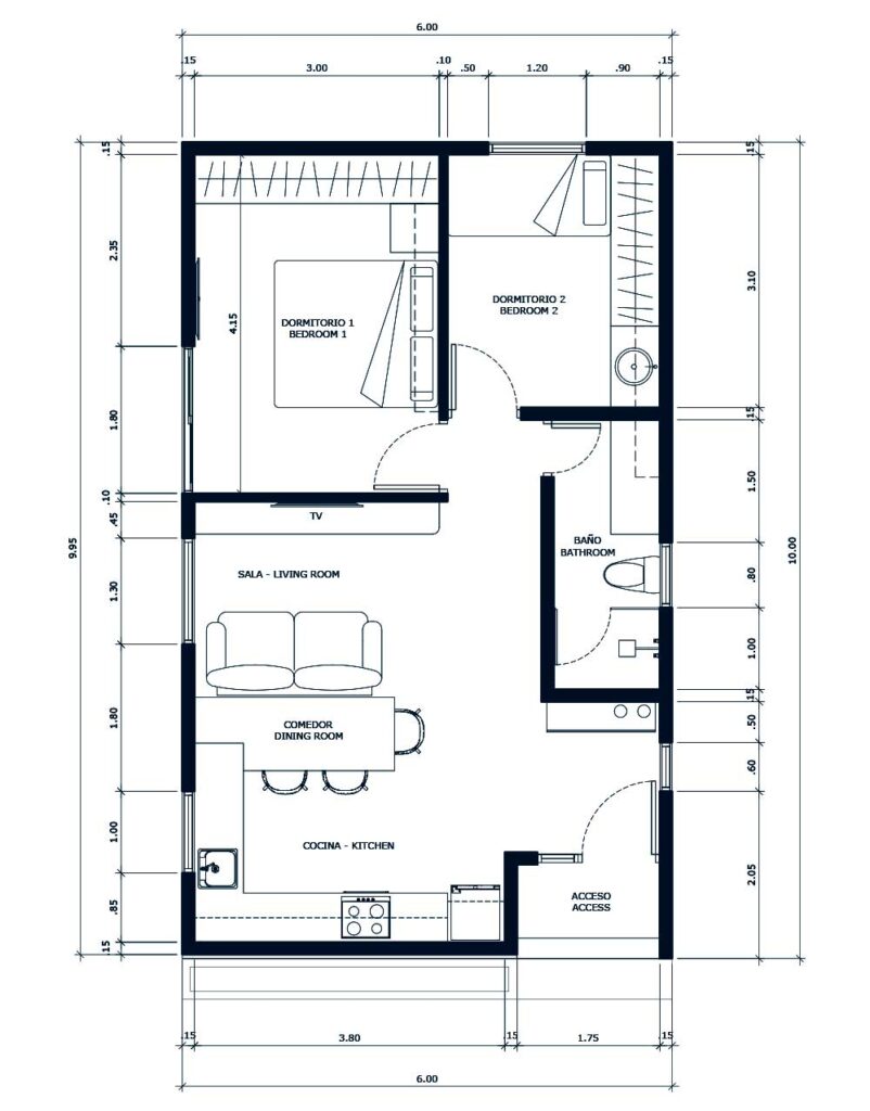 plano de casa moderna 6x10