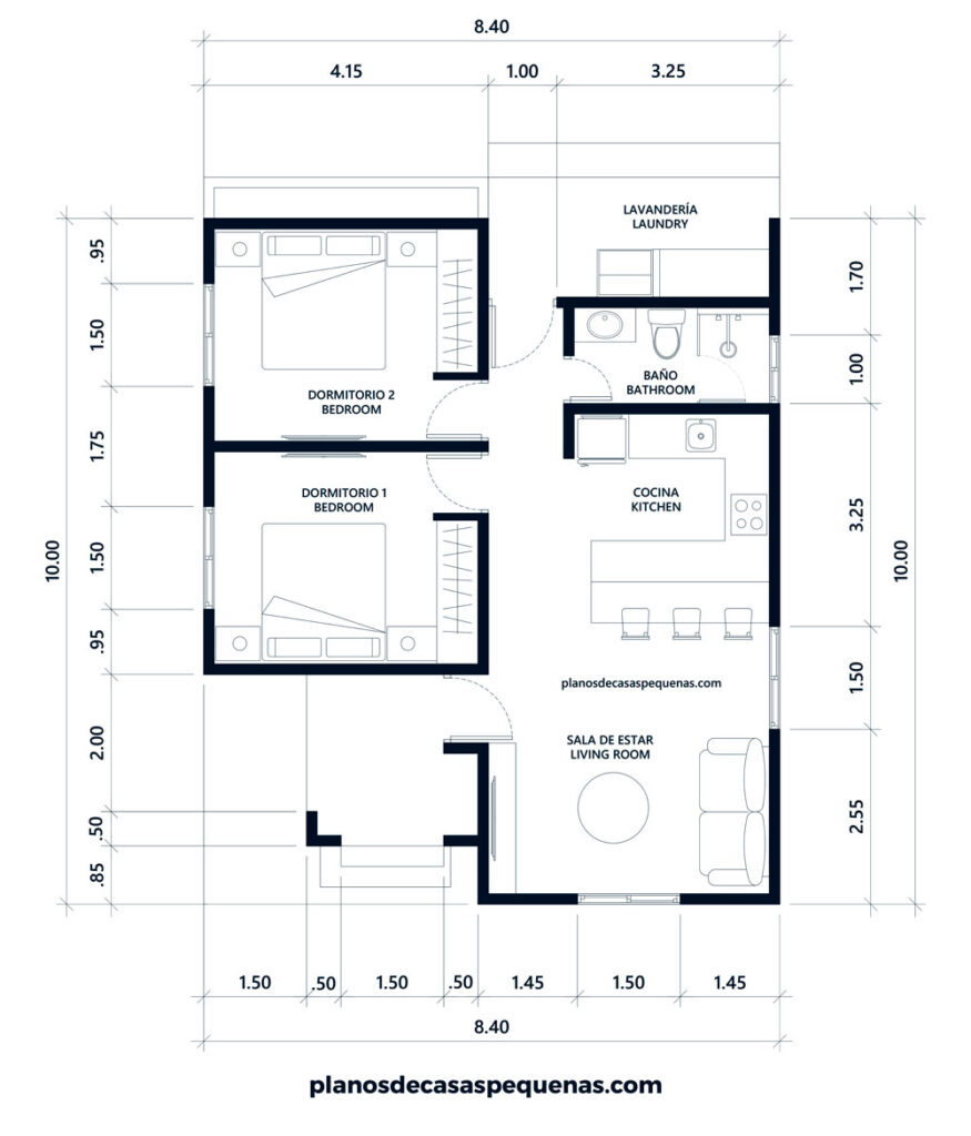 plano arquitectónico de casa 8x10 metros