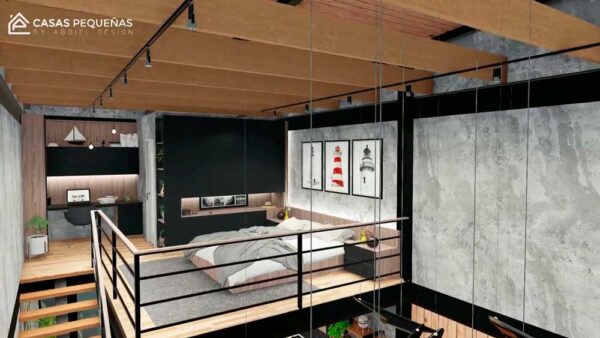 Diseño y plano de casa loft industrial / Loft moderno y rústico