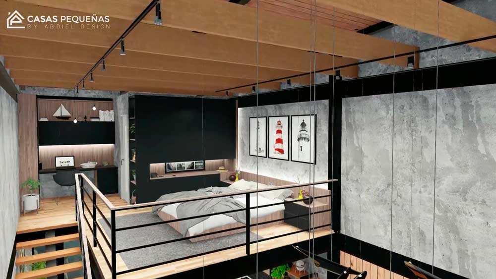 dormitorio de casa loft industrial