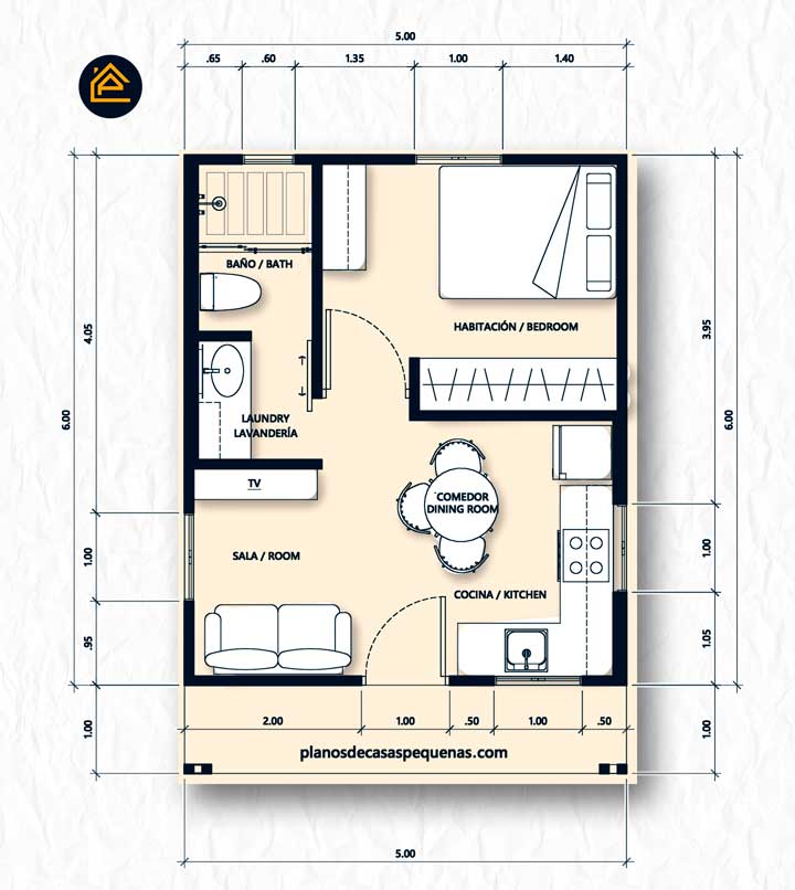 plano de casa pequeña de 5x6 metros