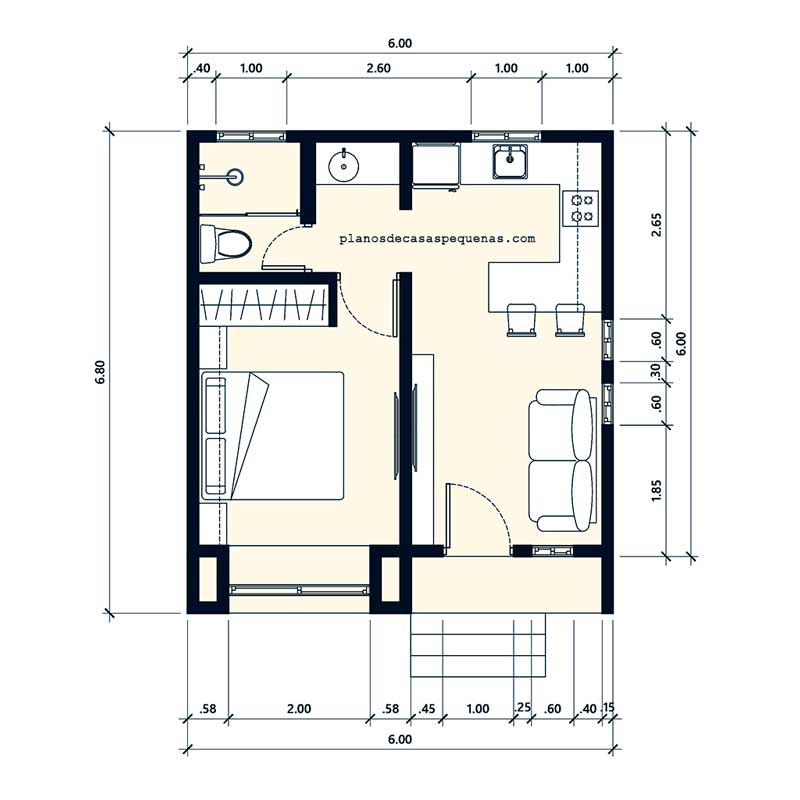 plano de casa moderna de 6x6 metros