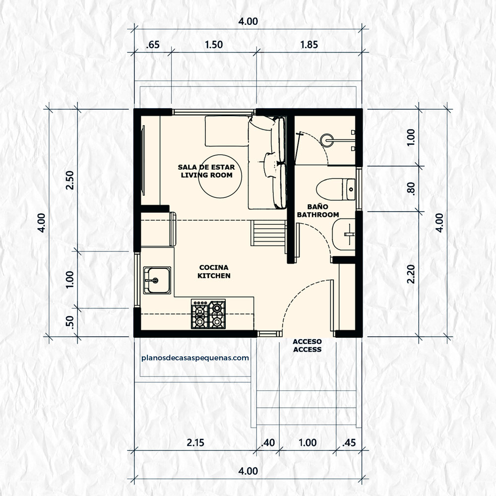 plano de casa 4x4 metros