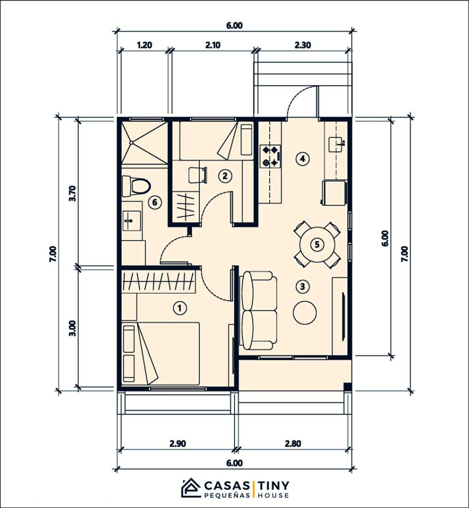 plano de casa 6x7 metros