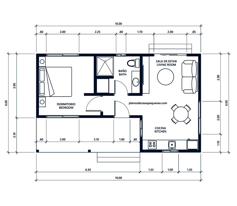 plano de casa 10x6 metros