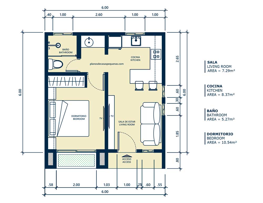 plano de casa 6x6 metros