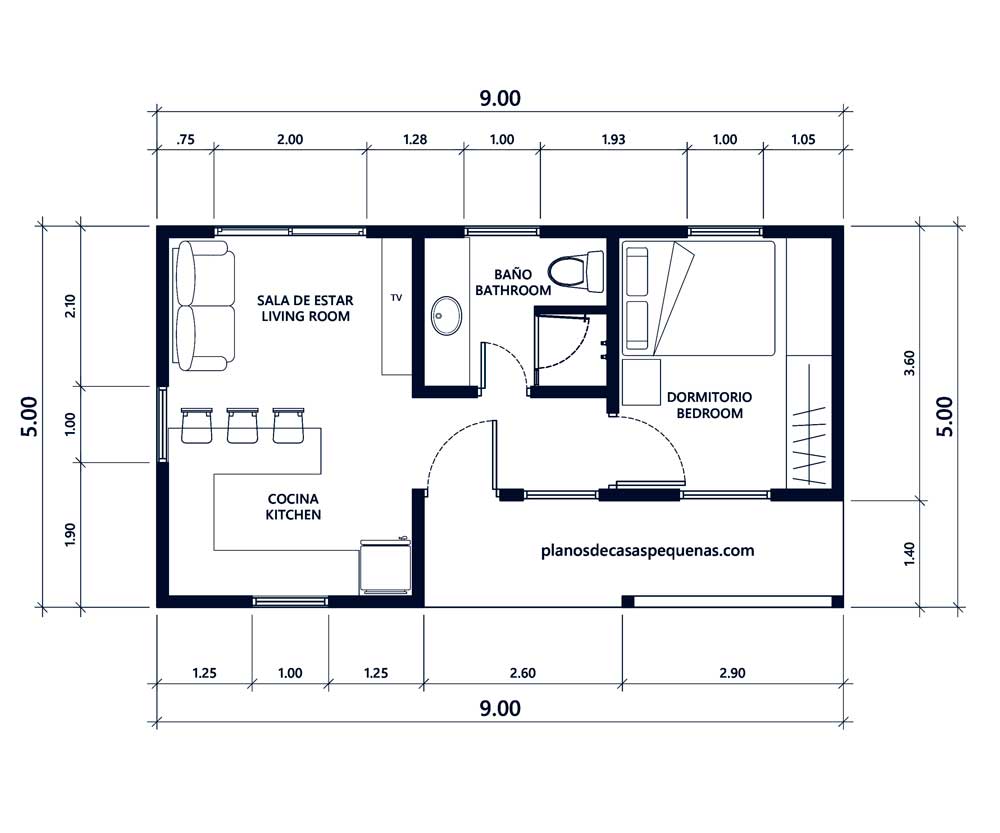 plano de casa 9x5m