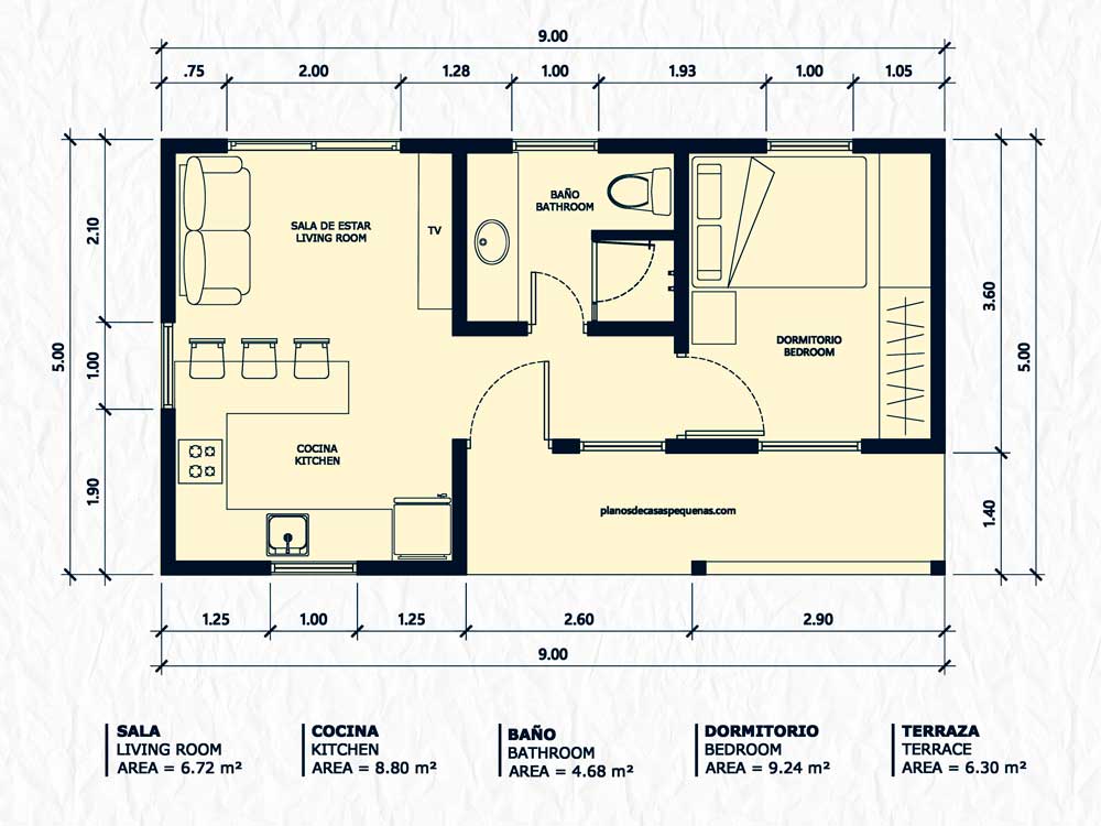 plano de casa 9x5 metros